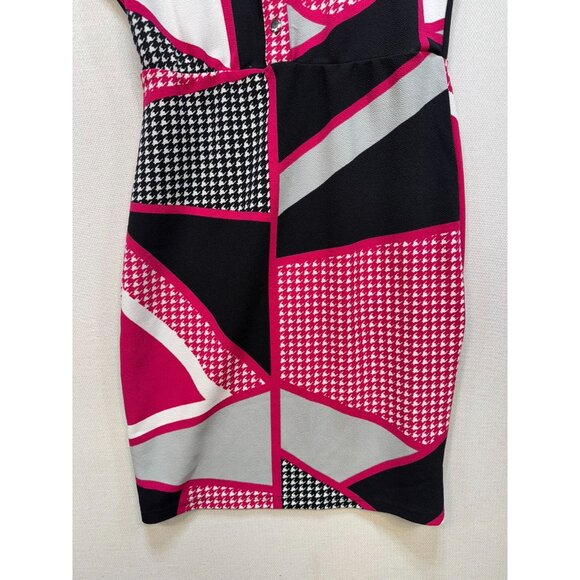Emery Rose Womens Sheath Dress Size L Pink Black Houndstooth Abstract Sleeveless - Picture 5 of 13